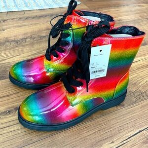 Youth size 4 SO brand rainbow combat boots NWT.